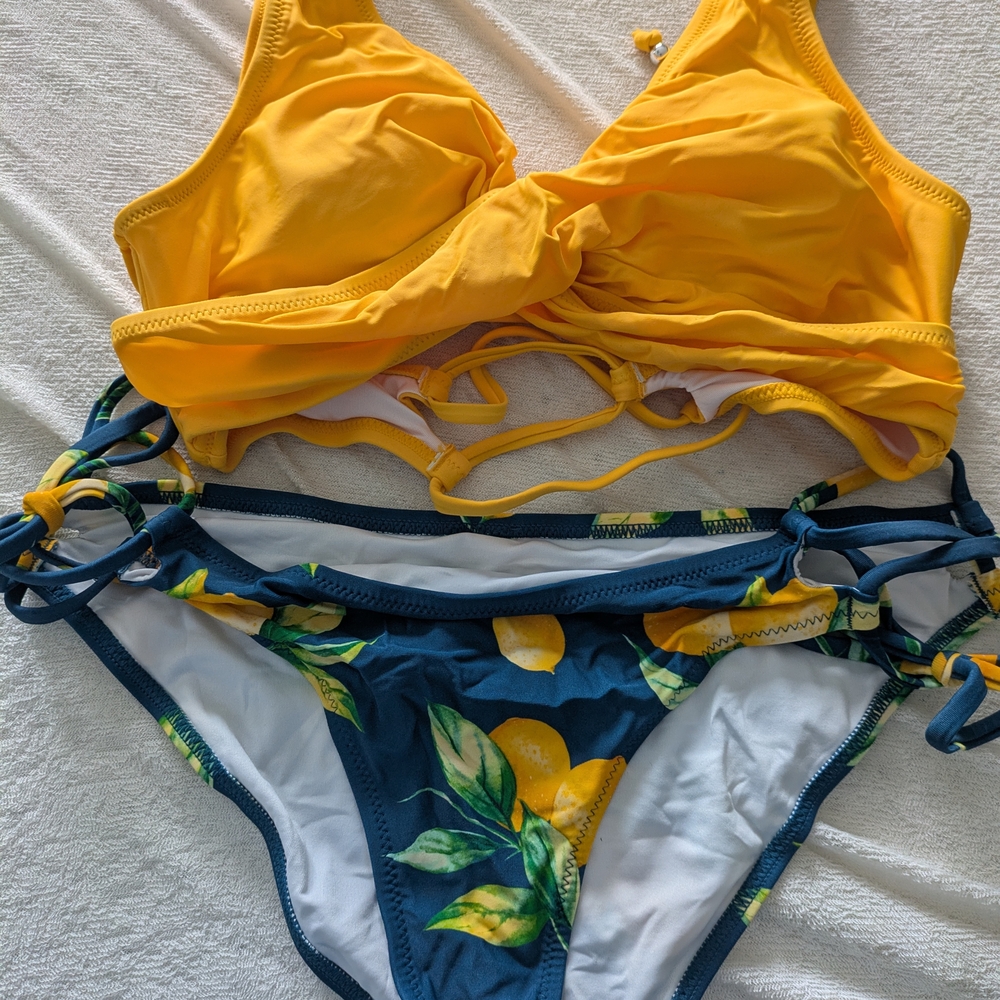 Yellow and Blue Lemon Print Bikini